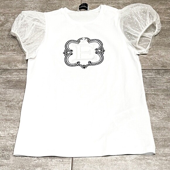 Ermanno Scervino Other - Ermanno Scervino Junior  White “E” Princess T Shirt With Tulle Sleeves Size XL